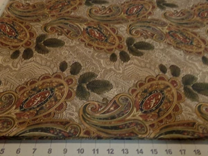 35"  X 44" VINTAGE PAISLEY BURGUNDRY RUST & BROWN W/GREEN LARGE PAISLEY#5248 - Picture 1 of 2