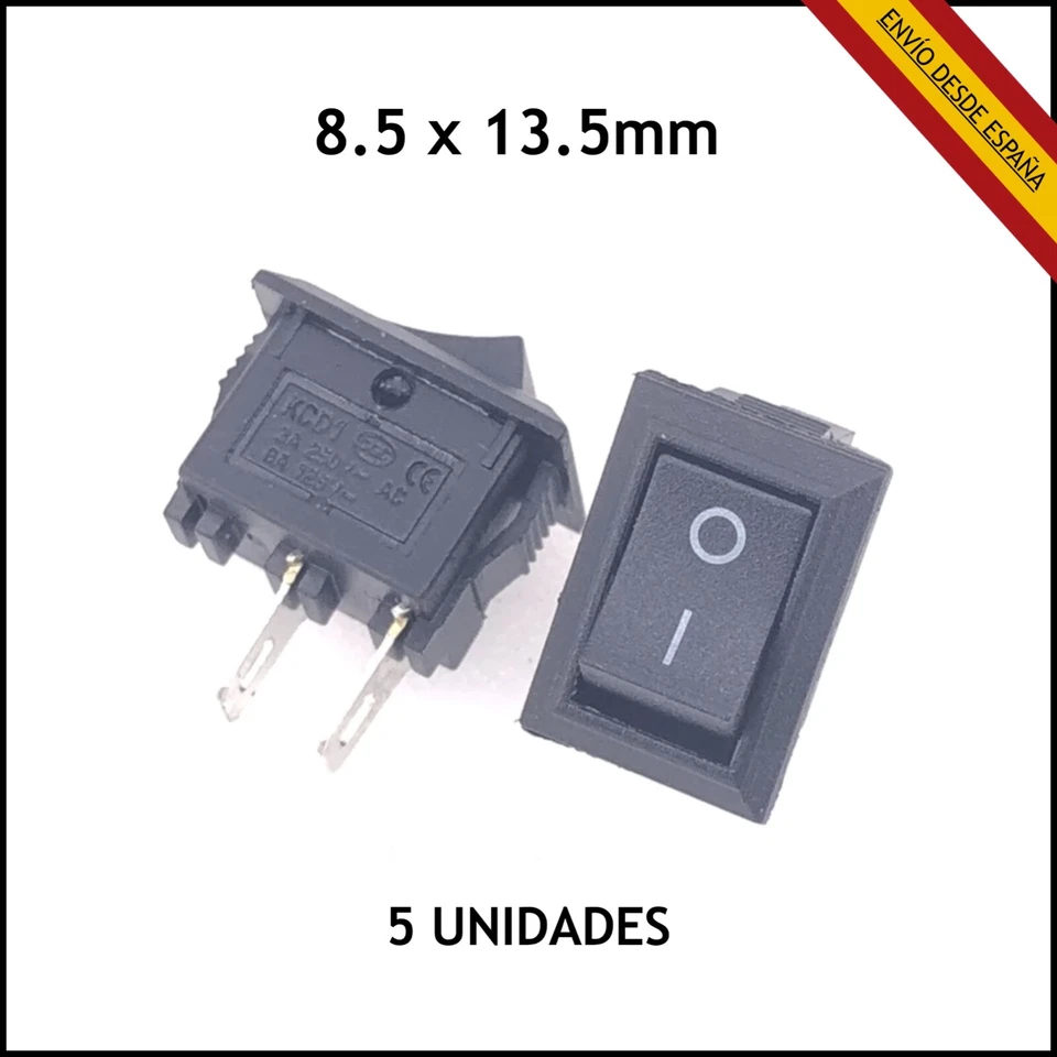 5x Interruptor basculante 250V 3A ON/OFF 2 pin mini Rocker Switch SPST 8,5x13,5 - Imagen 1 de 1