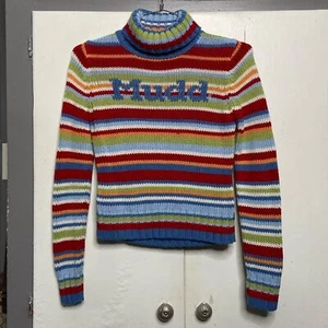 Mudd Vintage Y2K Multicolor Striped Turtleneck Logo Sweater Womens Size Small - Picture 1 of 6