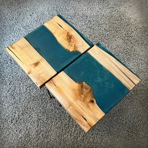 2 Epoxy Live End Tables / Side Table / Epoxy River / Natural Edge Side Table - Picture 1 of 10