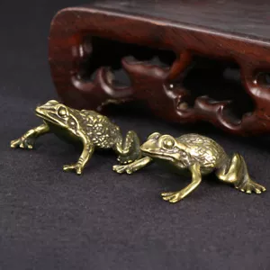 Antique Brass Frogs Statue Brass Toad Figurine Decoration Brass Figurine Golden - Picture 1 of 9