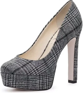 Jessica Simpson "Nellah" Plateau Absatz Neu mit Etikett schwarz/weiß Cara Karo Stoff 8,5 M - Bild 1 von 6
