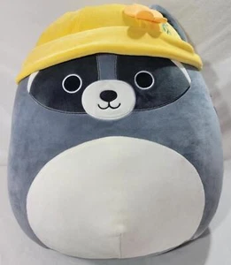 Squishmallows: ROCKY THE RACCOON 16" Round Black Eyes, Hat, Yellow, Easter Toy - Picture 1 of 5