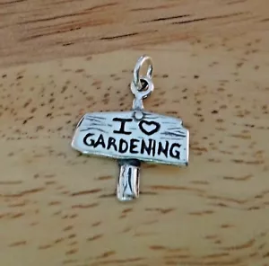 Sterling Silber 17x15mm I Love (Herz) Gartenarbeit Zeichen Charm! - Bild 1 von 4