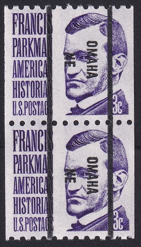 1297b-81 3c Francis Parkman Bureau Precancel “Omaha NE” Pair, Unused NH OG - Image 1 of 1