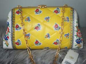 TORY BURCH CLEO QUILTED FLORAL YELLOW TEA ROSE CHAIN BAG-2020 RUNWAY-RARE!