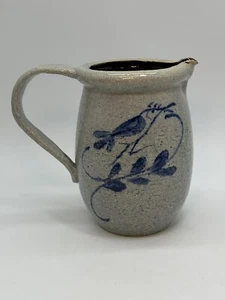 Salt Glaze Pottery Pitcher Blue Bird 5.75” - Picture 1 of 11