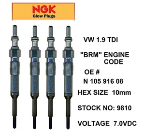 4 NEW 2006-2010 VW Volkswagen Jetta BRM Engine Glow Plugs NGK OEM N10591608  7V - Picture 1 of 1