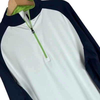 FOOTJOY FJ Mens L White Blue Colorblock 1/4 Zip Pullover Performance Nylon Blend - Image 1 of 4