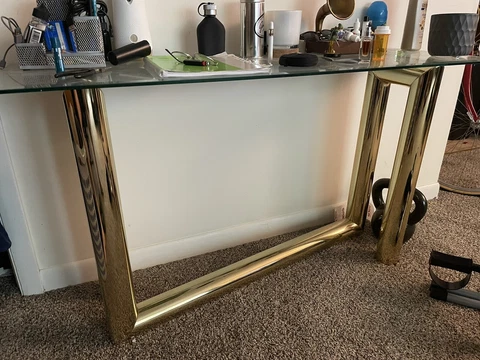 Vintage 1970s Brass Plated Z Console Sofa Table Glass Top Style Of Karl Springer Cover