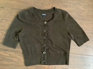 Apt 9 Women’s Brown Cropped Short Sleeve Button Up Sweater Cardigan S - Picture 1 of 8