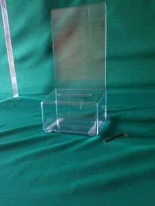 Clear Locking Donation Box with Sign Display  5" x 7"- 6 pack - Picture 1 of 4