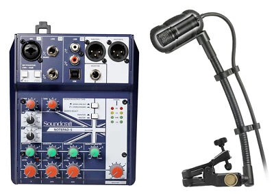 Audio Technica ATM350U Condenser Clip-On Instrument Microphone+Soundcraft Mixer - Image 1 of 4