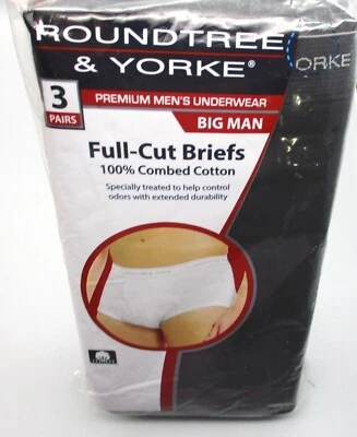 ROUNDTREE и Йорк ~ 56 ~ мужской большой человек 3 пары черный 100% хлопок полный вырез трусы - Изображение 1 из 2