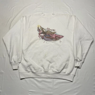 Sudadera Ángel Vintage Años 90 Para Mujer XL Blanca Pullover Dibujo Arte Religioso Foto 1 de 4