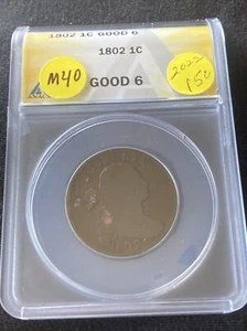 1802 Bust Large Cent G6 ANACS M40 - Picture 1 of 2