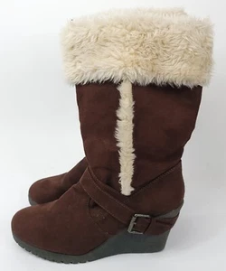 American Eagle Wedge Boots Womens Size 10 Vintage Heels Winter Faux Fur Suede - Picture 1 of 8