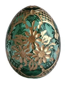 Copie œuf Fabergé vert en verre - Les marguerites - Picture 1 of 2
