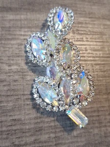 Vintage Weiss Signed AB Marquise Halo Rhinestone Layered Leaf Brooch Gorgeous - Picture 1 of 8