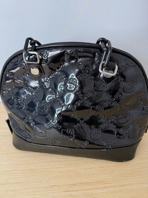 LoungeFly Sanrio Hello Kitty Embossed Large Handbag Purse Black Chain Handles - Image 1 of 4