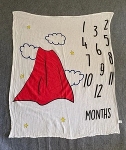 Modern Baby Blanket White Red Superhero Cape Months Photos Cotton - Picture 1 of 10