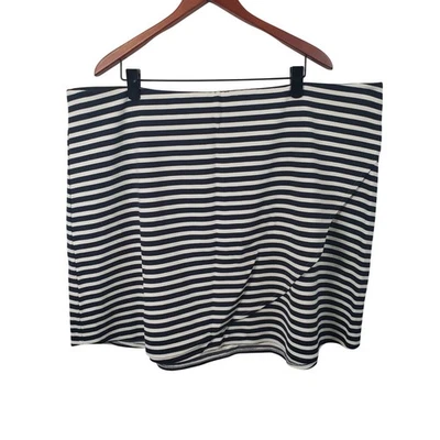 Falda LOFT Talla Grande 26 Azul Marino Blanco Rayas Pull On Wrap Look Elastizada / B150 Foto 1 de 4