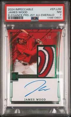 2024 Panini Impeccable /4 Emerald FOTL James Wood Elegance Patch Auto PSA 7 - Image 1 of 3