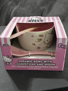 20 Unzen Hello Kitty Keramik Schüssel mit Essstäbchen und Löffel Ramen Nudeln Pho Sanrio - Bild 1 von 7