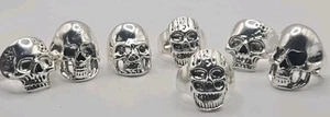 Skull Rings Silver Tone Men’s Various Sizes Lot Of 7 New - Picture 1 of 5