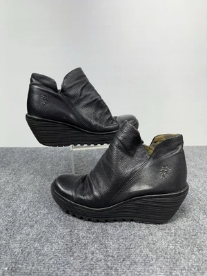 Fly London Yama Botines de Cuña de Cuero Negro para Mujer 38 EE. UU. 7.5 Foto 1 de 4