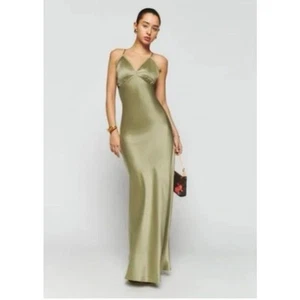 Reformation Womens Maysen Lace Silk Dress Olive Size 12 - Picture 1 of 8