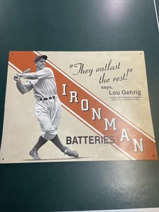 Lou Gehrig Ironman Batteries Baseball Retro Metal Tin Sign (15.75x12.75in) - Picture 1 of 2