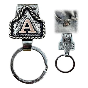 Letter Keychain Handmade Cow Belt Keychain With Brass Initials Cowboy Western - Picture 1 of 5