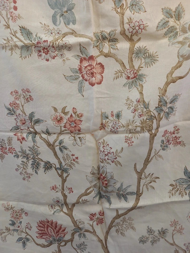 Lewis + Wood Indienne Document pink blue natural fabric remnants x3 31"x26" - Image 1 of 4