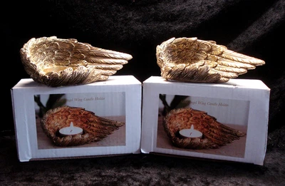Set Of Two Lovely Gold Colour Angel Wing Candle Holders New In Box - Image 1 of 4