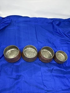 Lot of 4 Antique Middle Eastern Copper Bowls Hammered Etched Large & Small 3.25" - Picture 1 of 24