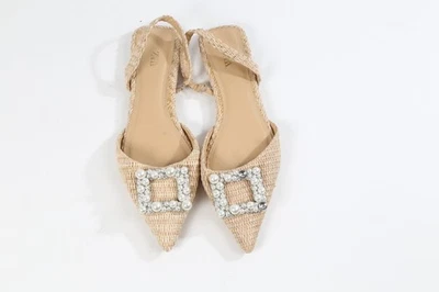 Sandalias ZARA Beige Tejido Rafia Perla Adornadas Talla 40 Foto 1 de 4