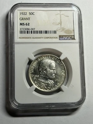 1922 50C Grant Memorial Commemorative Silver Half Dollar NGC MS62 Blast White - Image 1 of 4