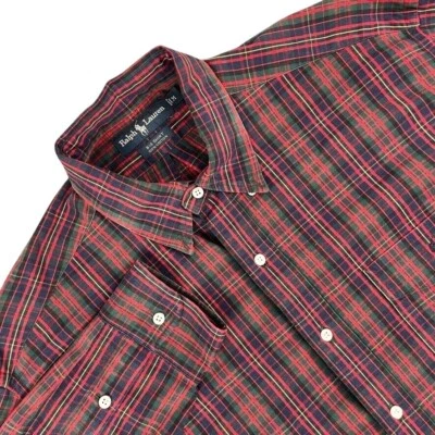 Camisa Polo Ralph Lauren Para Hombres M Roja Verde Tartán Cuadros Abotonada Camisa Grande De Colección Foto 1 de 4