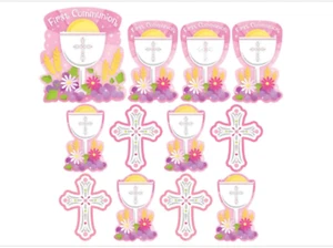 12 Piece Cutout Decorations for Girls First Communion Pink & White  - Picture 1 of 4