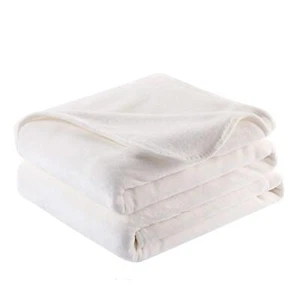 Luxury Microfiber Flannel Blanket Cream White 50x60 Inches 350GSM Cozy - Picture 1 of 9