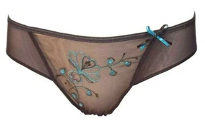 Simone Perele Eliza Brown & Turquoise thong UK 14 - 16 Fr 4 Sheer see through - Picture 1 of 2