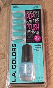 LA Colors Aqua POP ON Nail Tips and Polish Mani Pedi/Coffin Nail Tips - Picture 1 of 7