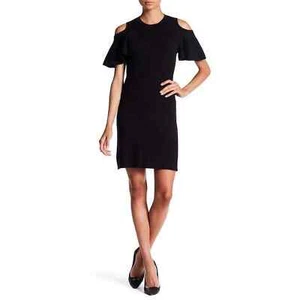 NUEVO Vestido de Hombro Frío Laundry by Shelli Segal Talla Pequeña Grande Negro Costilla Tejido - Imagen 1 de 9