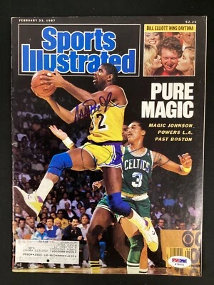 Magic Johnson Signed Sports Illustrated Mag Dennis Johnson Auto 2/23/87 PSA/DNA - Image 1 of 4