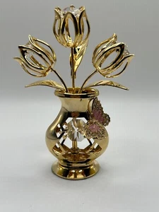 Tulipanes chapados en oro 24K listos para regalo con mariposa en un jarrón - Gran regalo - Imagen 1 de 3