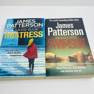 Lote de 2 libros de bolsillo grandes de James Patterson traje de baño de acción suspensivo, amante - Imagen 1 de 8