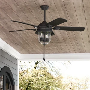 Outdoor 52" Ceiling Fan Nautical Cage Lamp Fixture Elegant Coastal Patio Light - Picture 1 of 7