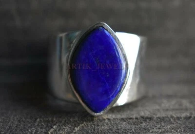Anello In Argento Sterling 925 Con Gemma Naturale In Lapis Lazuli Per Uomo #980 - Immagine 1 di 4