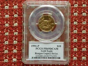 1991 P $10 Gold Eagle Reagan Legacy Series PCGS PR69 DCAM Signed Michael Reagan  - Picture 1 of 2